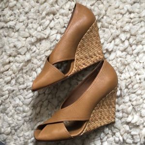BCBG Camel Leather Wedges